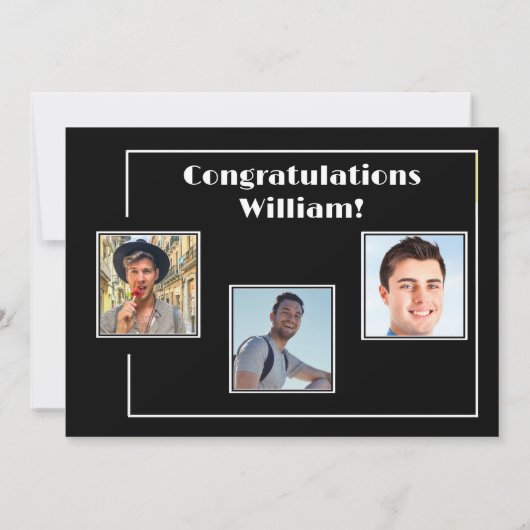 Graduierungspartei für Fotos mit schwarzem und wei Einladung (Rückseite)