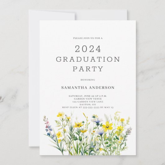 Graduierungspartei für Gelbe Wildblume Einladung (Vorderseite)