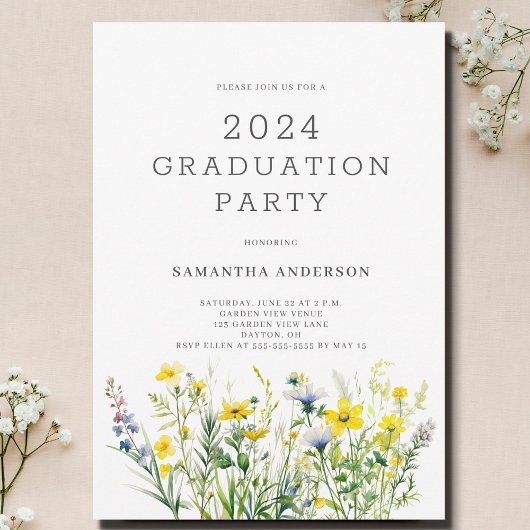 Graduierungspartei für Gelbe Wildblume Einladung