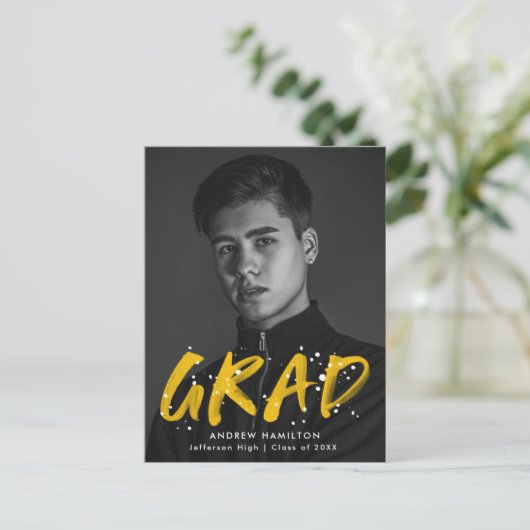 Graduierungspartei für Gelbfärbung Spritzer Foto Einladungspostkarte (Stehend Vorderseite)