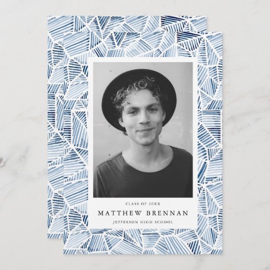 Graduierungspartei für geometrisches Indigoblau Einladung (Vorne/Hinten)