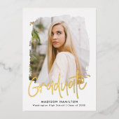 Graduierungspartei für Gold Foil Script-Foto Folieneinladung (Vorderseite)