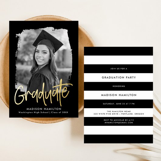 Graduierungspartei für Gold Foil Script-Foto Folieneinladung