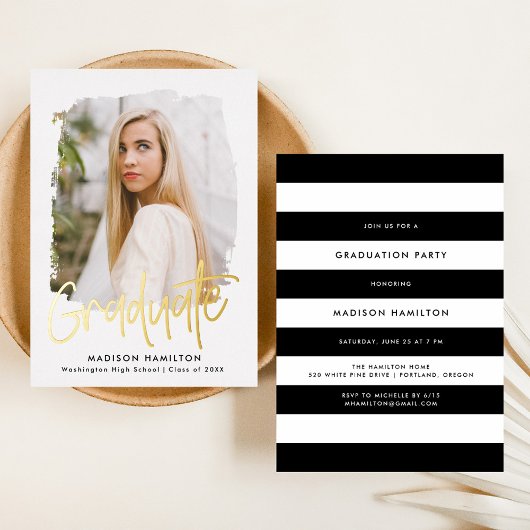 Graduierungspartei für Gold Foil Script-Foto Folieneinladung