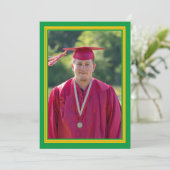 Graduierungspartei für grünes und goldenes Foto Einladung (Stehend Vorderseite)