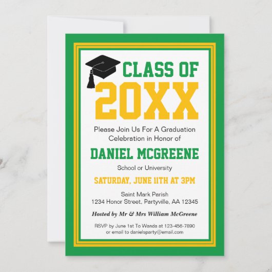 Graduierungspartei für grünes und goldenes Foto Einladung (Rückseite)