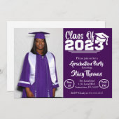 Graduierungspartei für lila und Weißes Foto Einladung (Vorne/Hinten)