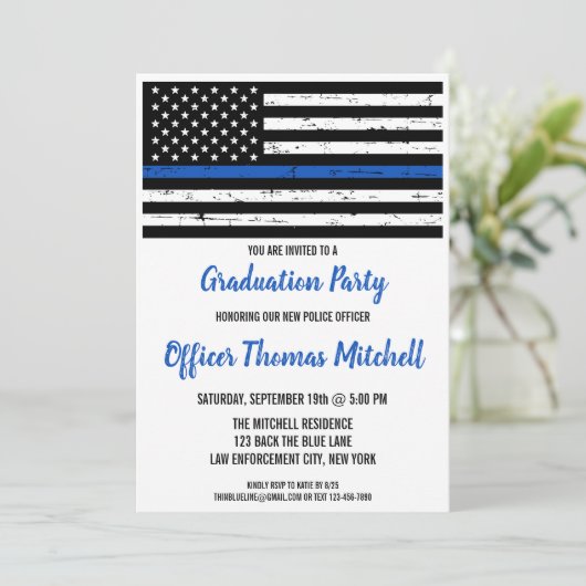 Graduierungspartei für Polizeibeamte der Thin Blue Einladung (Stehend Vorderseite)