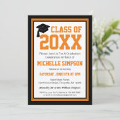 Graduierungspartei für Schwarz-Orange-Foto Einladung (Stehend Vorderseite)