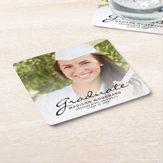 Graduierungspartei für Schwarzes Skript-Foto Rechteckiger Pappuntersetzer (angewinkelt)