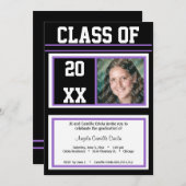 Graduierungspartei für Schwarzes und Lila Foto Einladung (Vorne/Hinten)