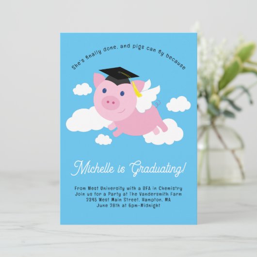 Graduierungspartei für Schweine Einladung (Stehend Vorderseite)