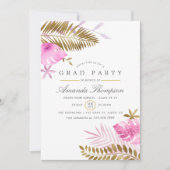 Graduierungspartei für tropische Blätter in Rosa u Einladung (Vorderseite)