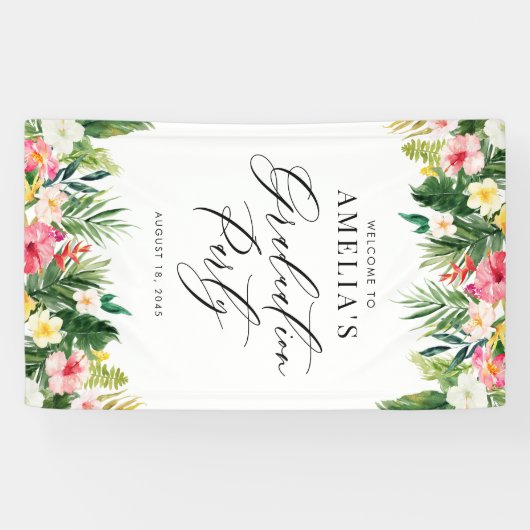 Graduierungspartei für tropische Wasserfarben Banner (Horizontal)