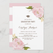Graduierungspartei für Wasserfarben Rosa Peonies Einladung (Vorne/Hinten)