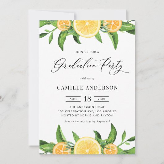 Graduierungspartei für Wasserfarben und Orangen Einladung (Vorderseite)