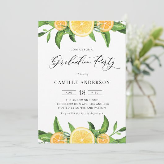Graduierungspartei für Wasserfarben und Orangen Einladung (Stehend Vorderseite)