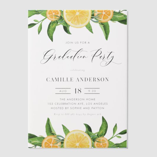 Graduierungspartei für Wasserfarben und Orangen Pergament Einladungen (Vorderseite)