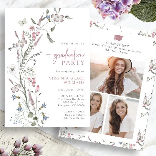 Graduierungspartei für Wasserfarben-Wildblume Einladung