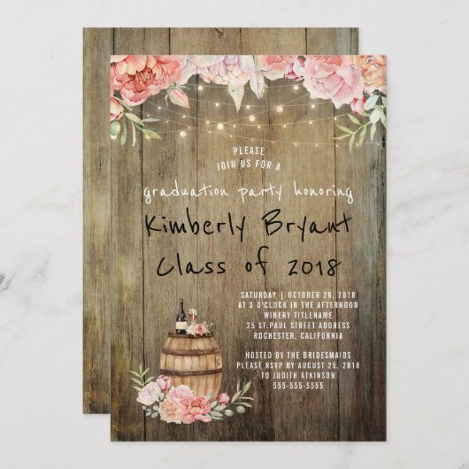 Graduierungspartei für Weinbarrel Rustikale String Einladung (Vorne/Hinten)