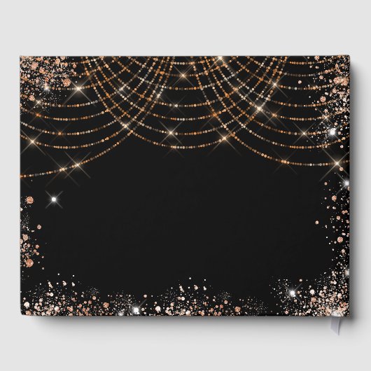 Graduierungspartei Glitzern aus schwarzem Gold Gästebuch (Rückseite)