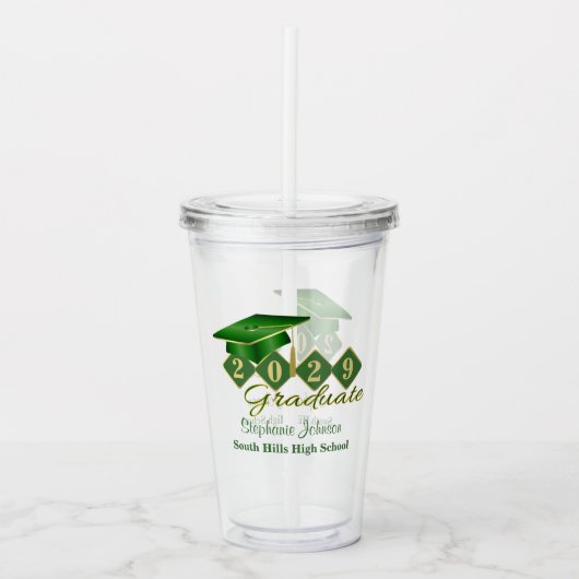 Graduierungspartei Green Gold Personalisiert Acryltrinkbecher (Vorderseite)