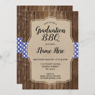 Graduierungspartei GRILLEN Invite Blue Gingham Bur Einladung