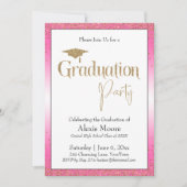 Graduierungspartei Hellrosa Ombre Gold Confetti Einladung (Vorderseite)