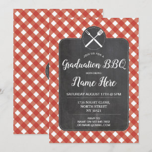 Graduierungspartei lädt Red Gingham GRILLEN Chalk Einladung