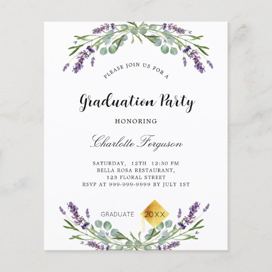 Graduierungspartei lavender violet Budget Einladun Flyer (Vorne)