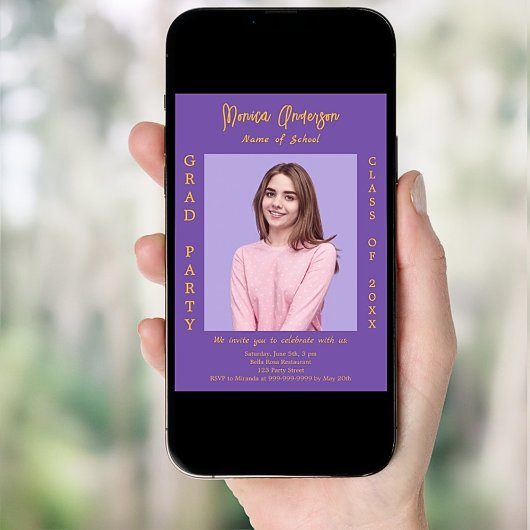 Graduierungspartei lila LavendelFoto Einladung