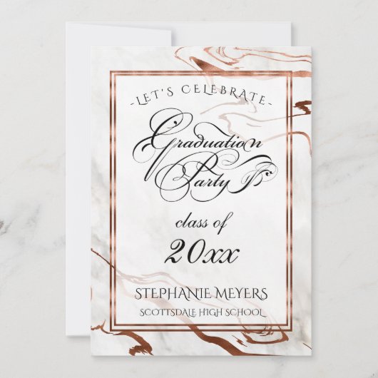 Graduierungspartei Marbleized Copper Typografie Einladung (Vorderseite)