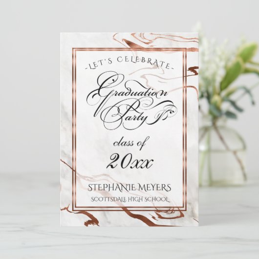 Graduierungspartei Marbleized Copper Typografie Einladung (Stehend Vorderseite)