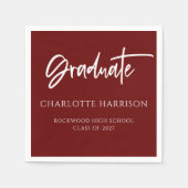 Graduierungspartei Maroon und White Script Napkins Serviette (Vorderseite)
