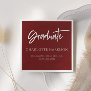 Graduierungspartei Maroon und White Script Napkins Serviette
