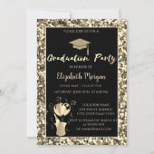 Graduierungspartei mit Gold Graduation Cap Sequins Einladung (Vorderseite)