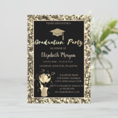 Graduierungspartei mit Gold Graduation Cap Sequins Einladung (Stehend Vorderseite)