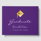 Graduierungspartei mit lila Goldkappe Gästebuch (Vorderseite)