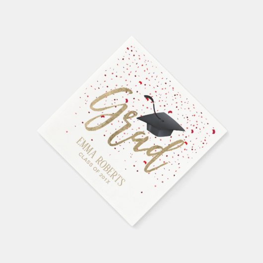 Graduierungspartei Moderne Gold Script Red Confett Serviette (Ecke)