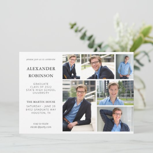 Graduierungspartei Modernes 6 Foto V2 Einladung (Stehend Vorderseite)