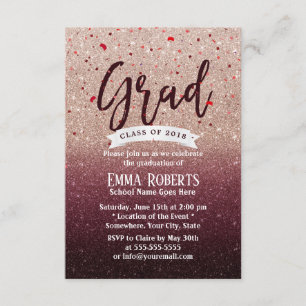 Graduierungspartei Modernes Burgund Rose Gold Glit Einladung