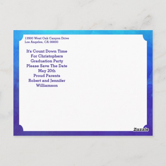 Graduierungspartei Modernes Save the Date Blau Postkarte (Rückseite)