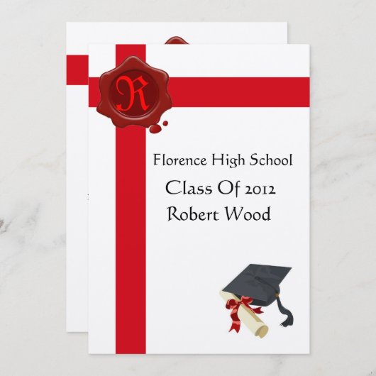 GRADUIERUNGSPARTEI, Monogramm des Siegels aus weiß Einladung (Vorne/Hinten)