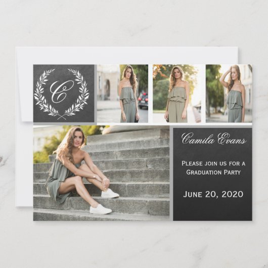 Graduierungspartei Monogramm Einladung (Vorderseite)