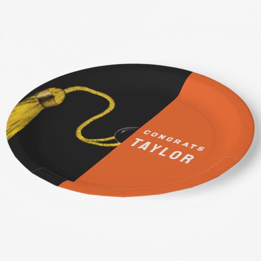 Graduierungspartei Orange Paper Teller (Schrägansicht)