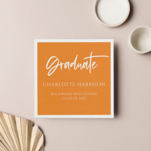 Graduierungspartei Orange und White Script Napkins Serviette