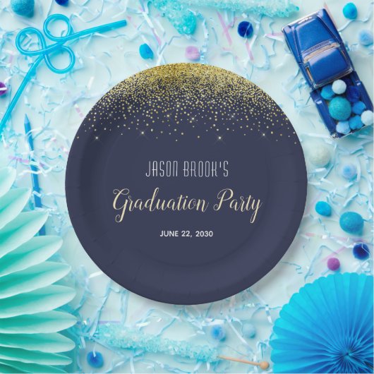 Graduierungspartei Platinum Gold Confetti Black In Pappteller (Party)