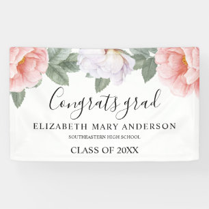Graduierungspartei Rosa Wasserfarbenflora Banner