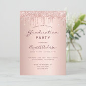 Graduierungspartei Rose Gold Glitzer Tropfen Einladung (Stehend Vorderseite)