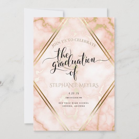 Graduierungspartei Rose Gold-Marmor Einladung (Vorderseite)